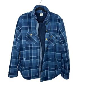 VOYAGER / blue plaid snap button faux fur lined fleece shacket / M